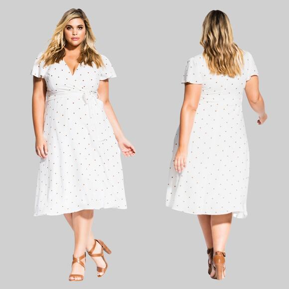 City Chic Polka Dot Sweet Doll Dress White Toffee Size S/ 16 - Picture 1 of 8